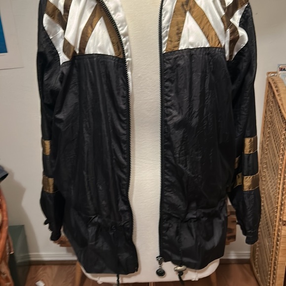 Vintage 80s Zip Up Metallic Gold and Black Draw String Track Jacket Women Size L - Picture 13 of 15